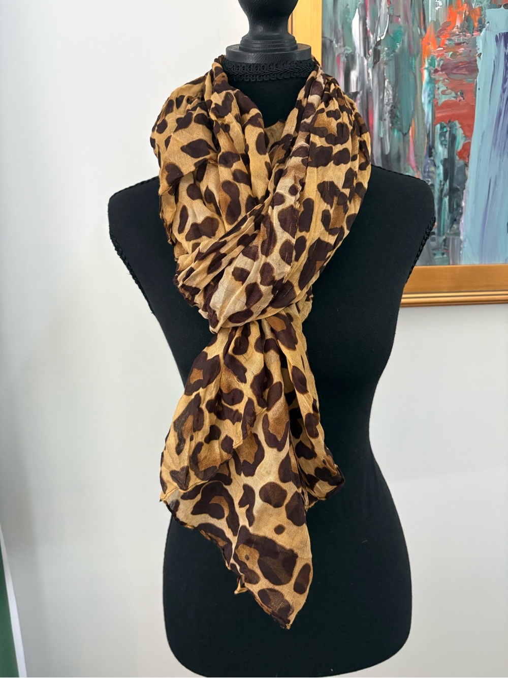Leopard Print Lightweight Gauze Cloth Scarf - Brown Leopard